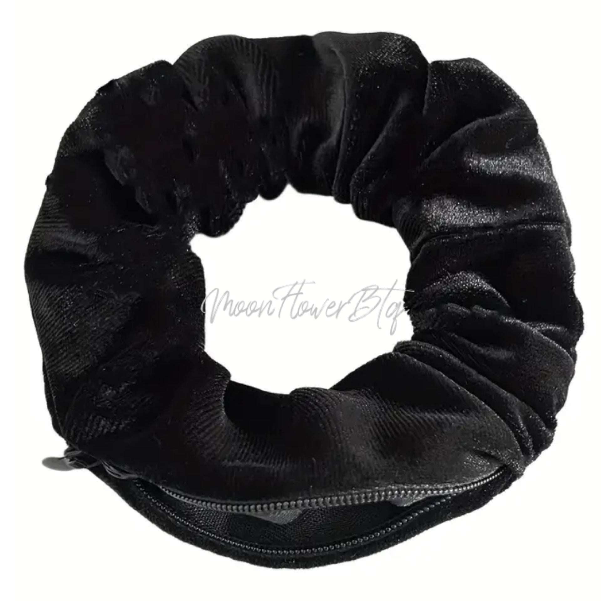 Black Velvet Hair Scrunchie with Hidden Pocket