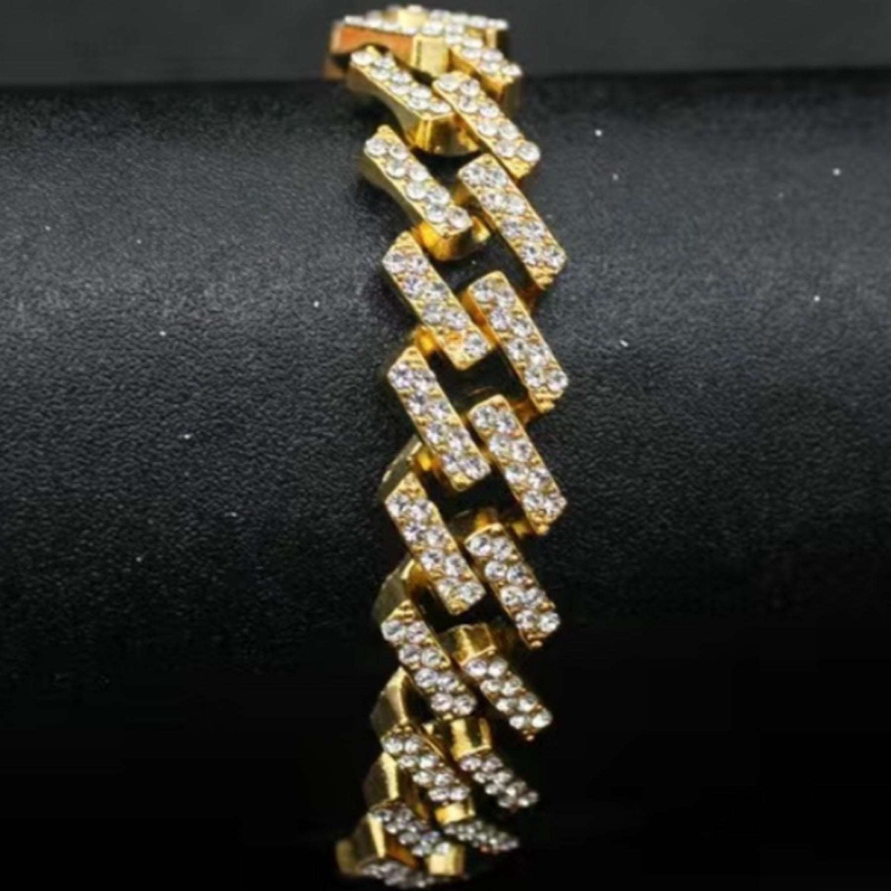 Iced Out Bling Gold Cuban Chain Hip Hop Style Bracelet