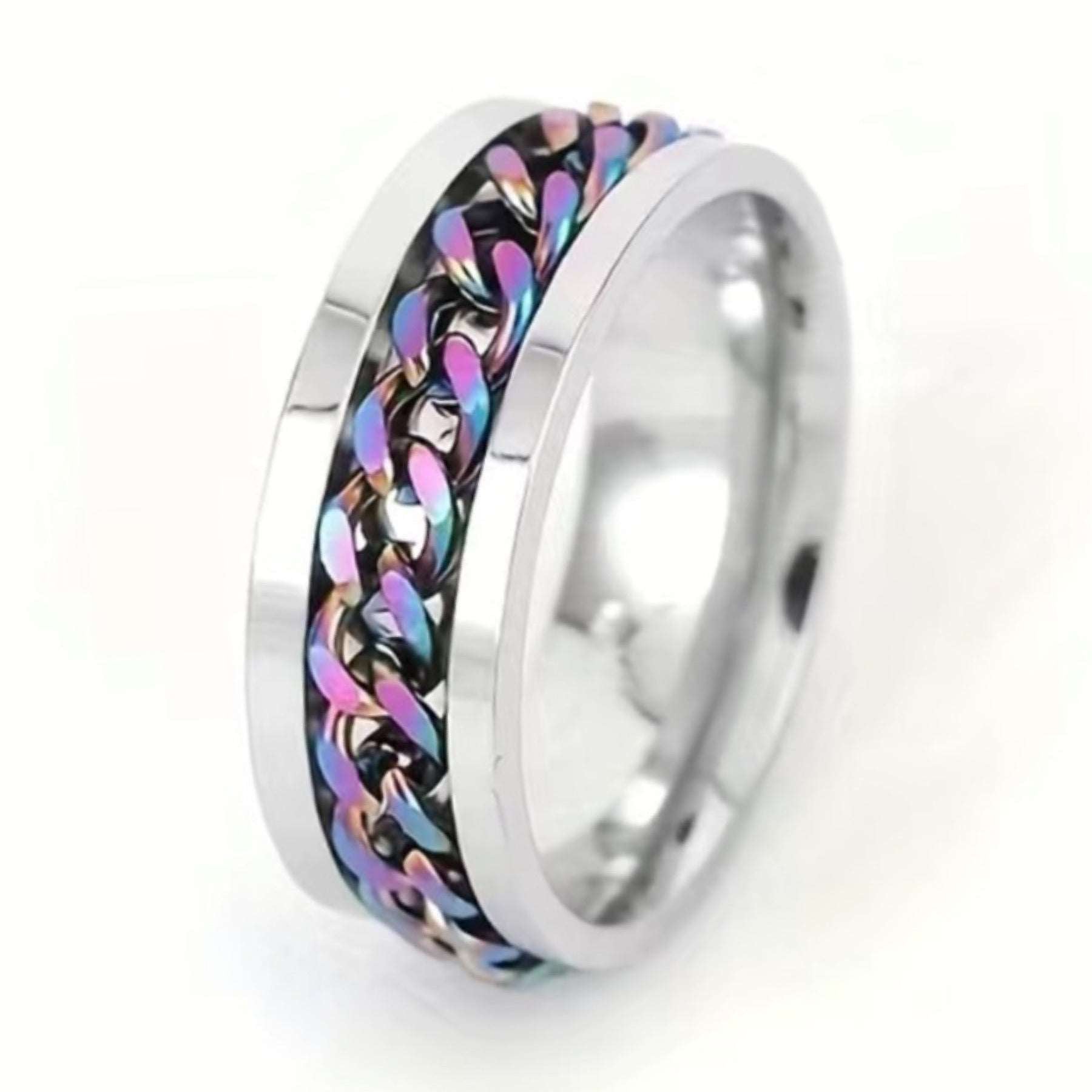 Rainbow Chain Stainless Steel Anxiety Fidget Spinner Ring