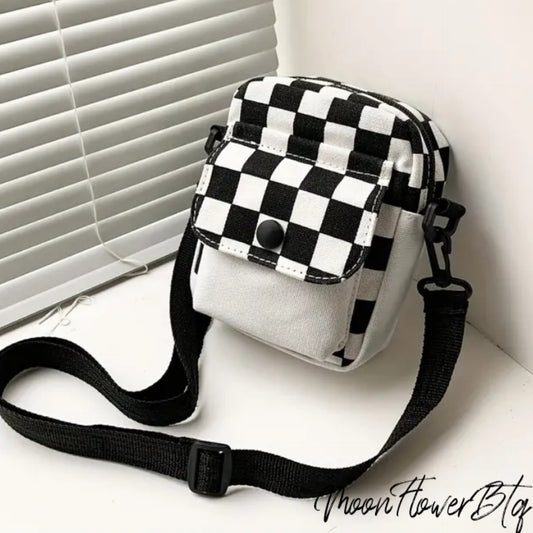 Mini Checkered Canvas Crossbody Bag