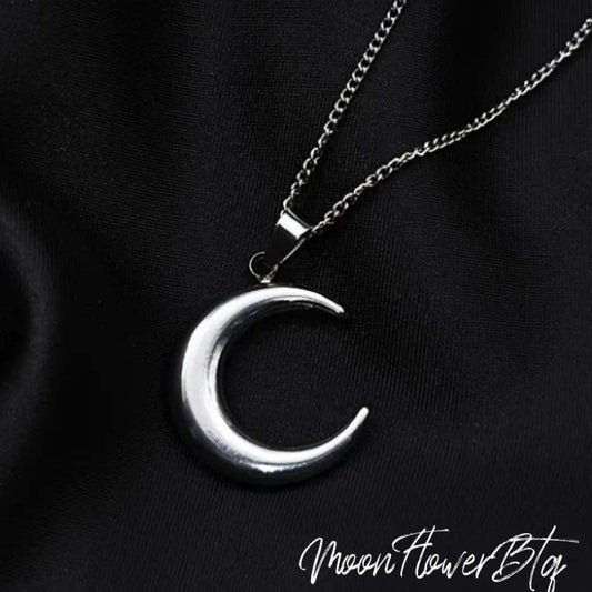 Silver Crescent Moon Pendant Necklace