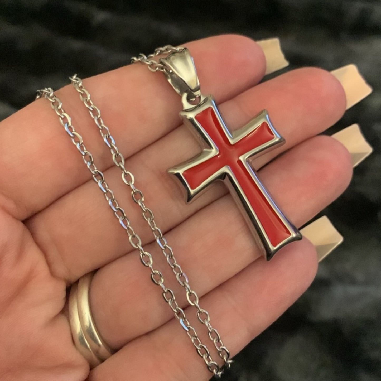 Red and Silver Cross Necklace