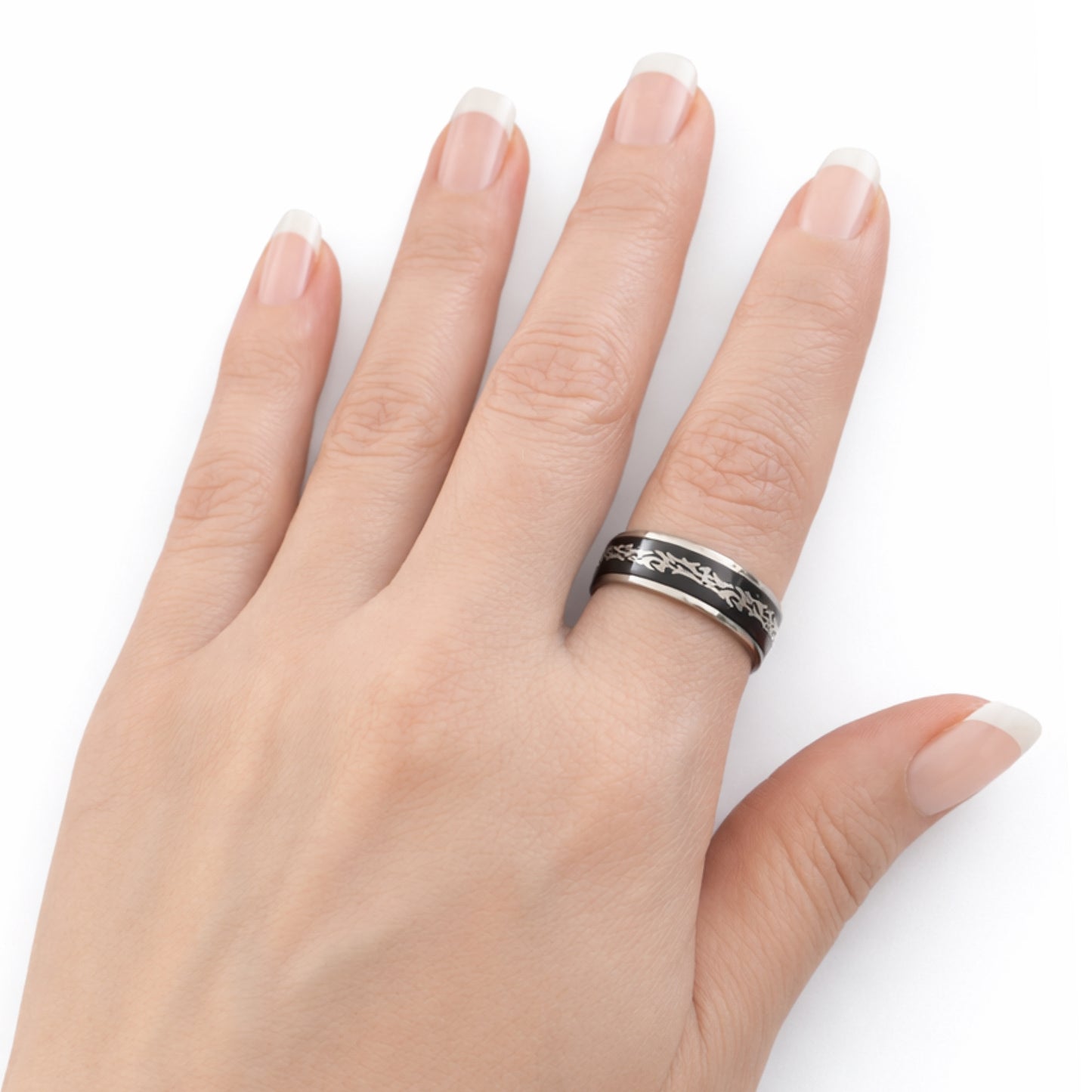 Stainless Steel Black Tribal Fidget Spinner Ring