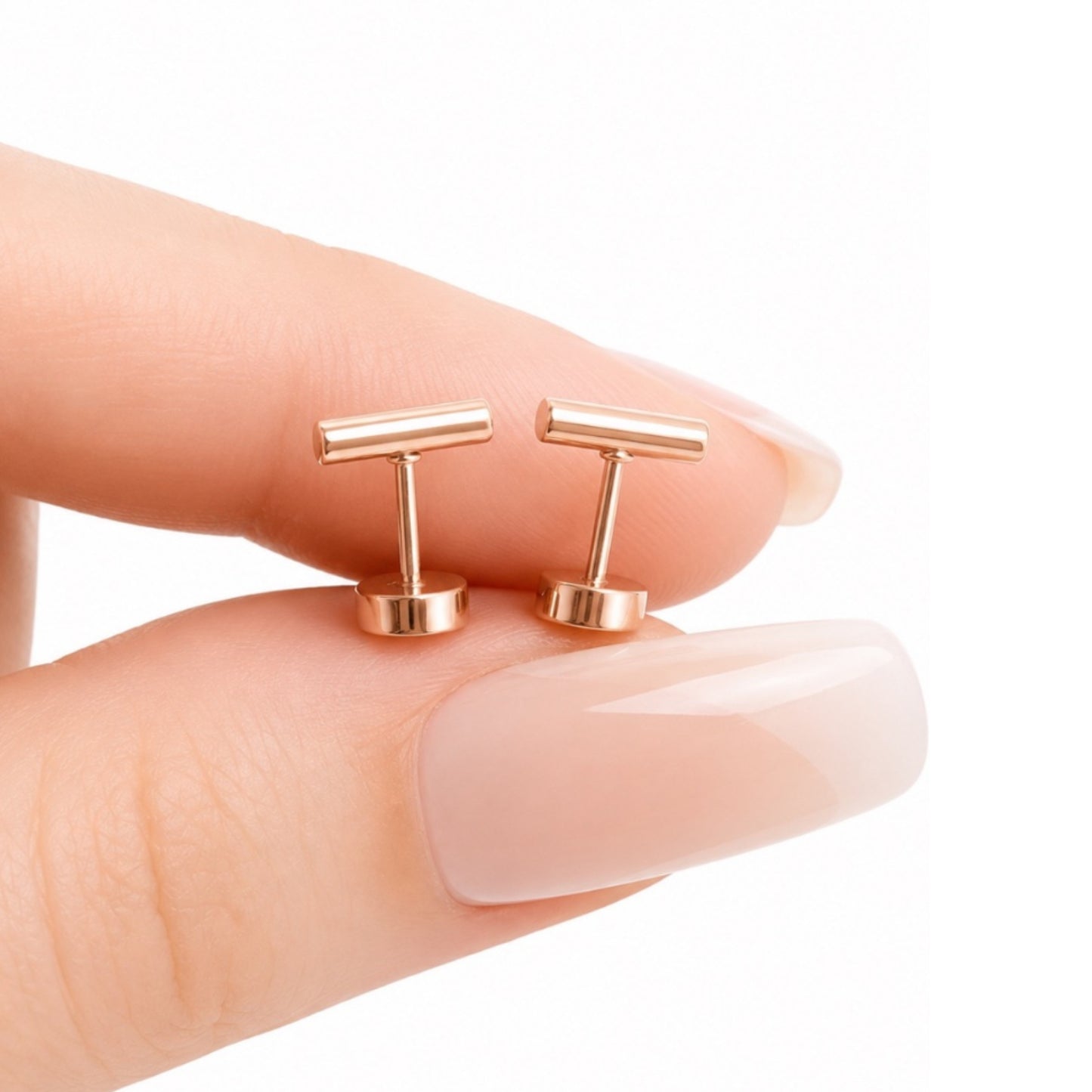 Rose Gold Bar Flat Back Stud Earrings