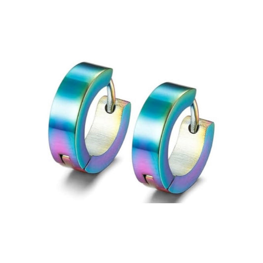 Rainbow Oil Slick Stainless Steel Huggie Hoop Earrings – 20G 8mm