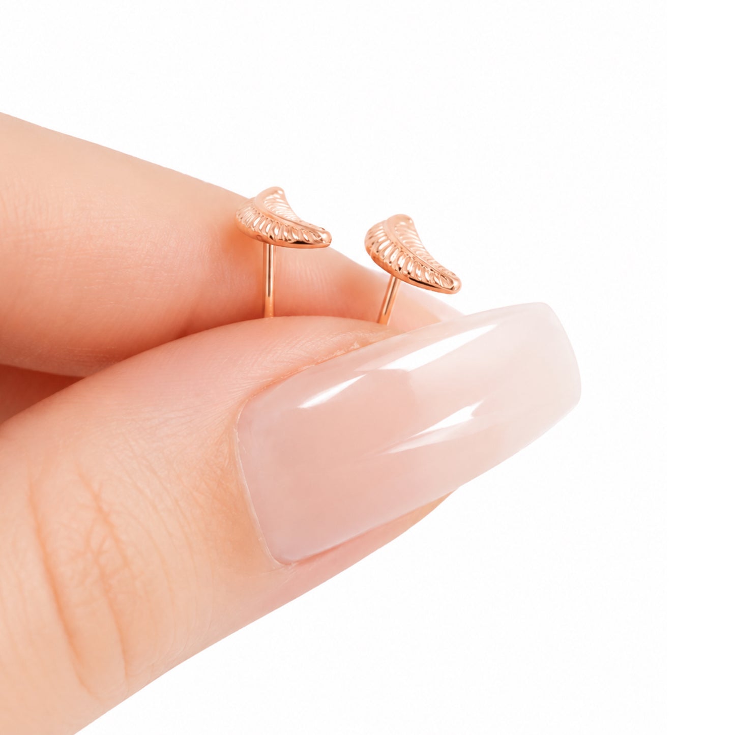 Rose Gold Feather Flat Back Stud Earrings