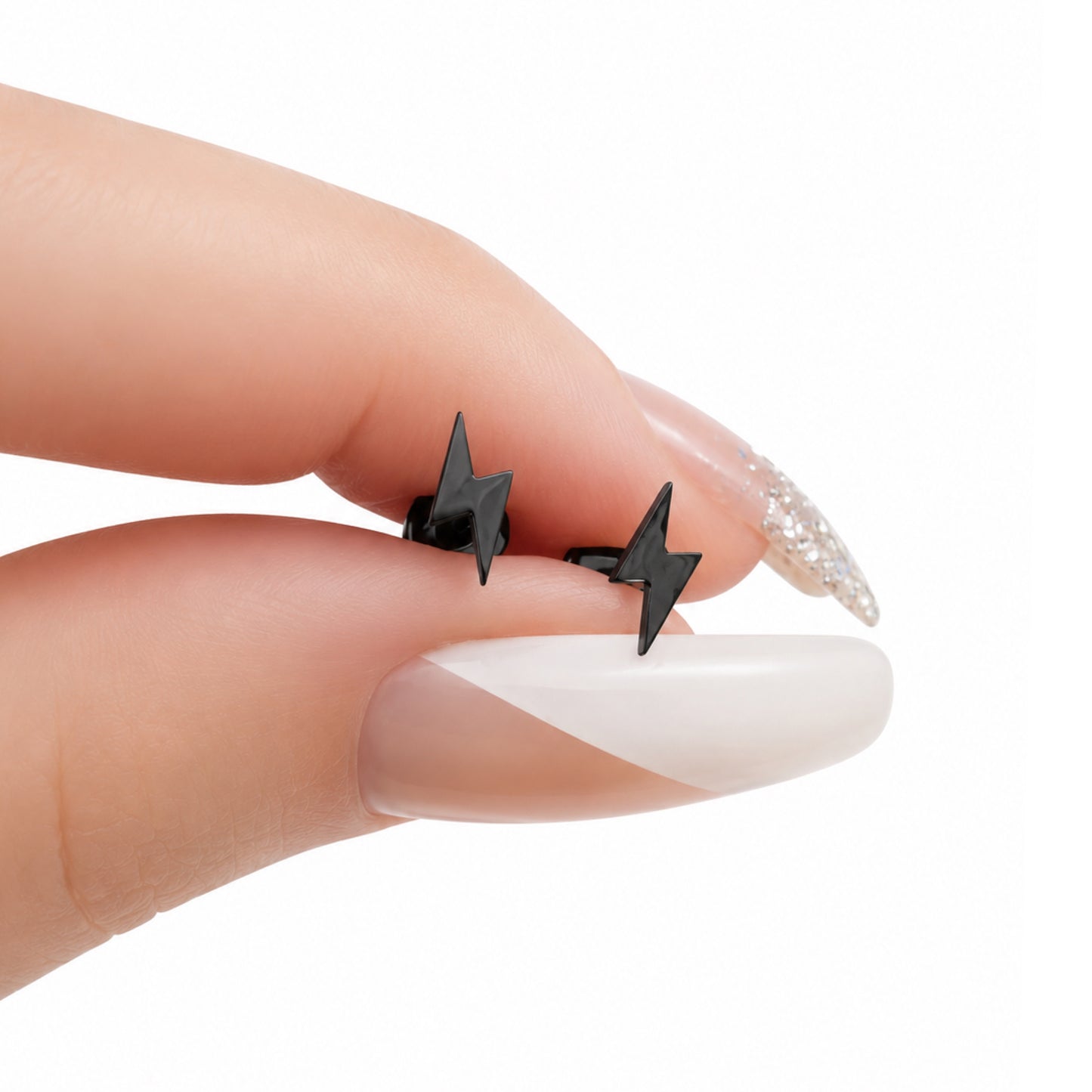 Tiny Black Lightning Bolt Flat Back Stud Earrings