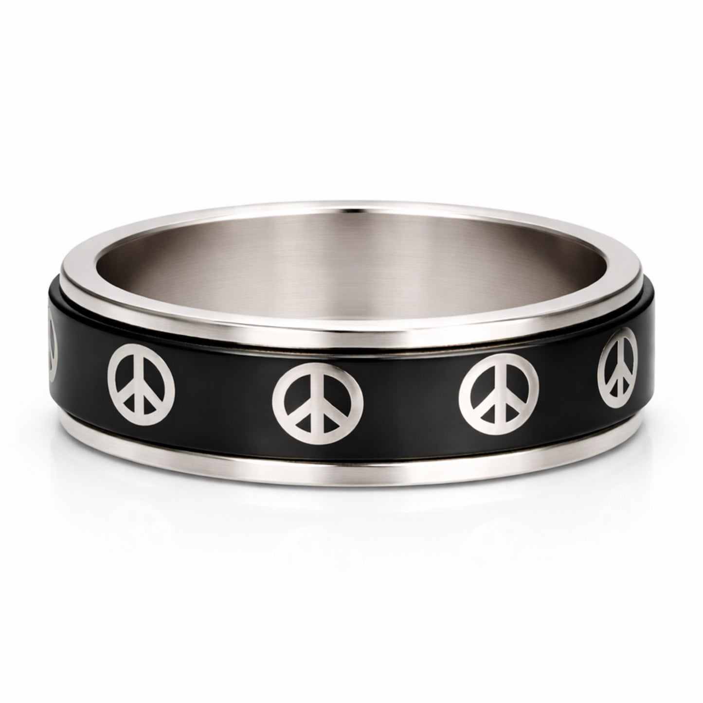 Black Stainless Steel Peace Sign Spinner Ring Fidget Band