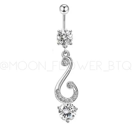 Silver CZ Swirl Dangly Navel Belly Button Ring