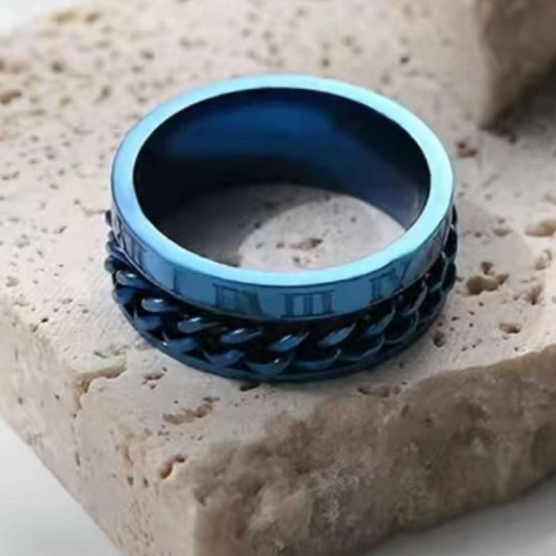 Blue Roman Numeral Chain Anxiety Fidget Spinner Ring