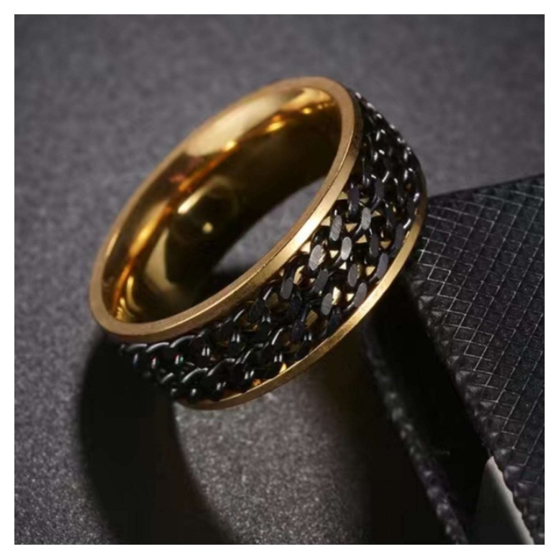 Gold Black Double Chain Anxiety Fidget Spinner Ring