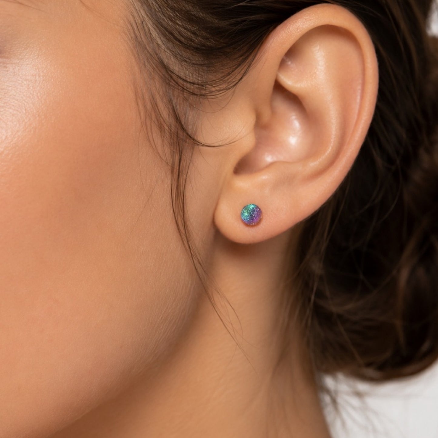 Rainbow Stainless Steel Sandblast Textured Ball Flat Back Stud Earrings