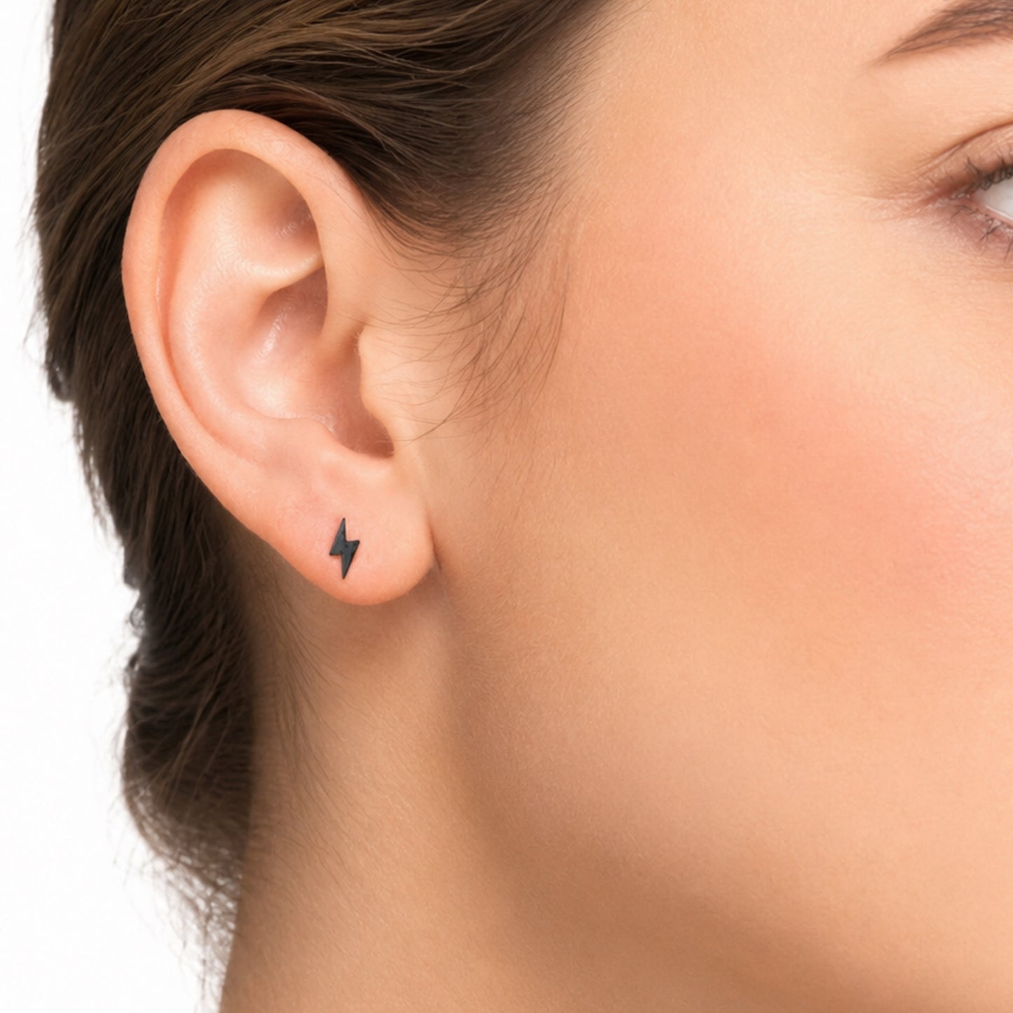 Tiny Black Lightning Bolt Flat Back Stud Earrings