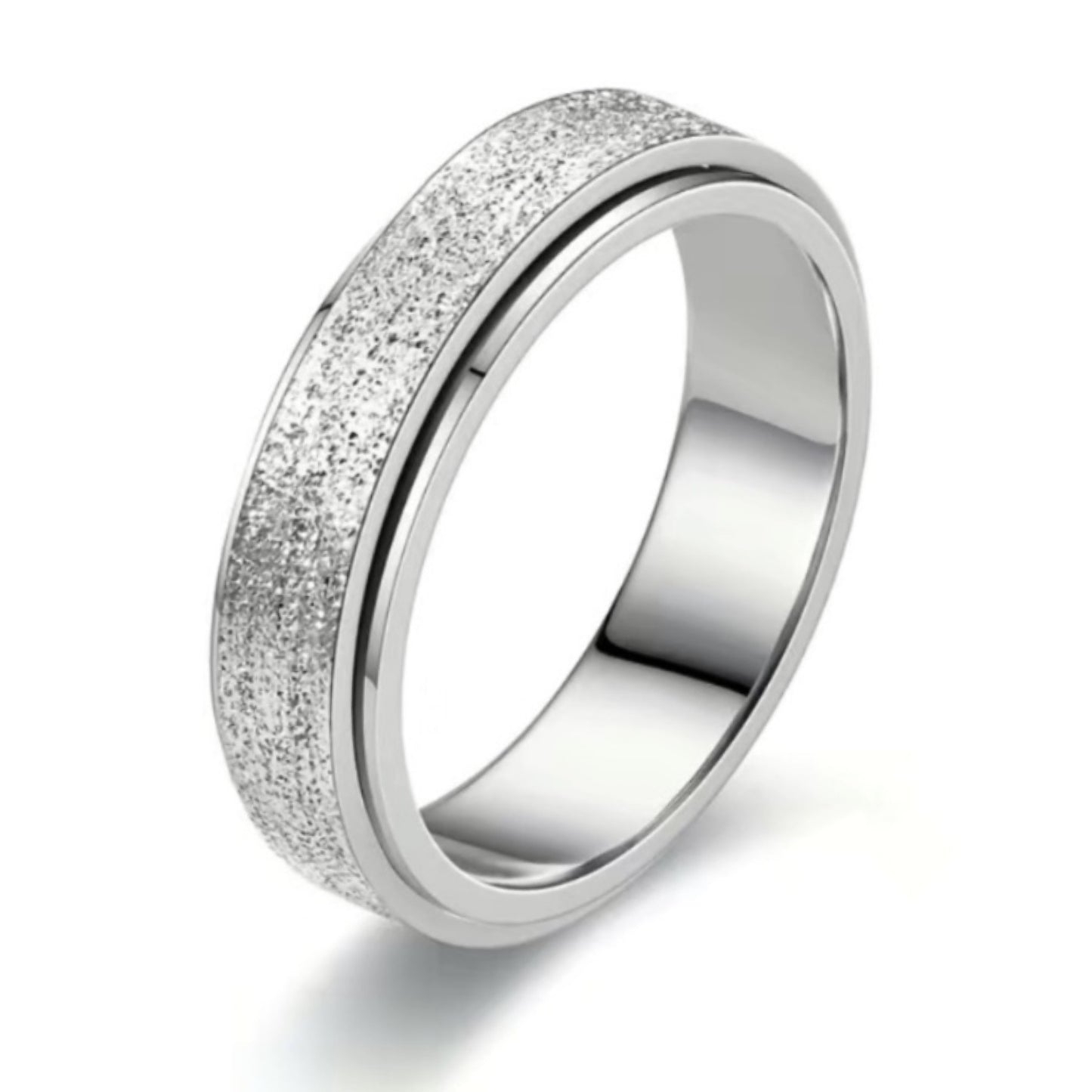 Sparkly Silver Stainless Steel Anxiety Fidget Spinner Ring