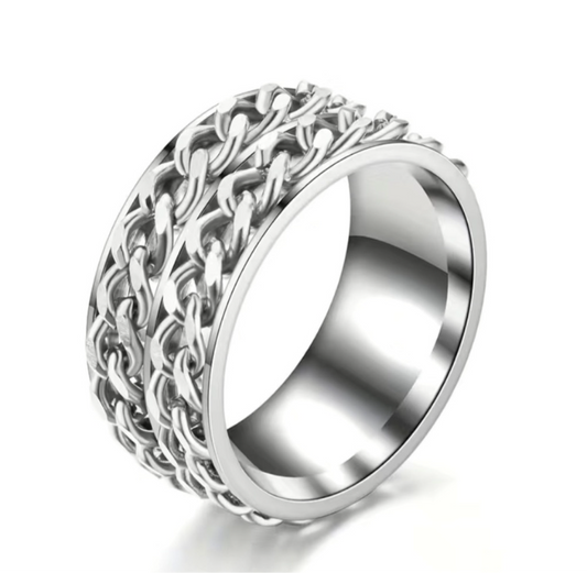 Silver Double Chain Anxiety Fidget Spinner Ring