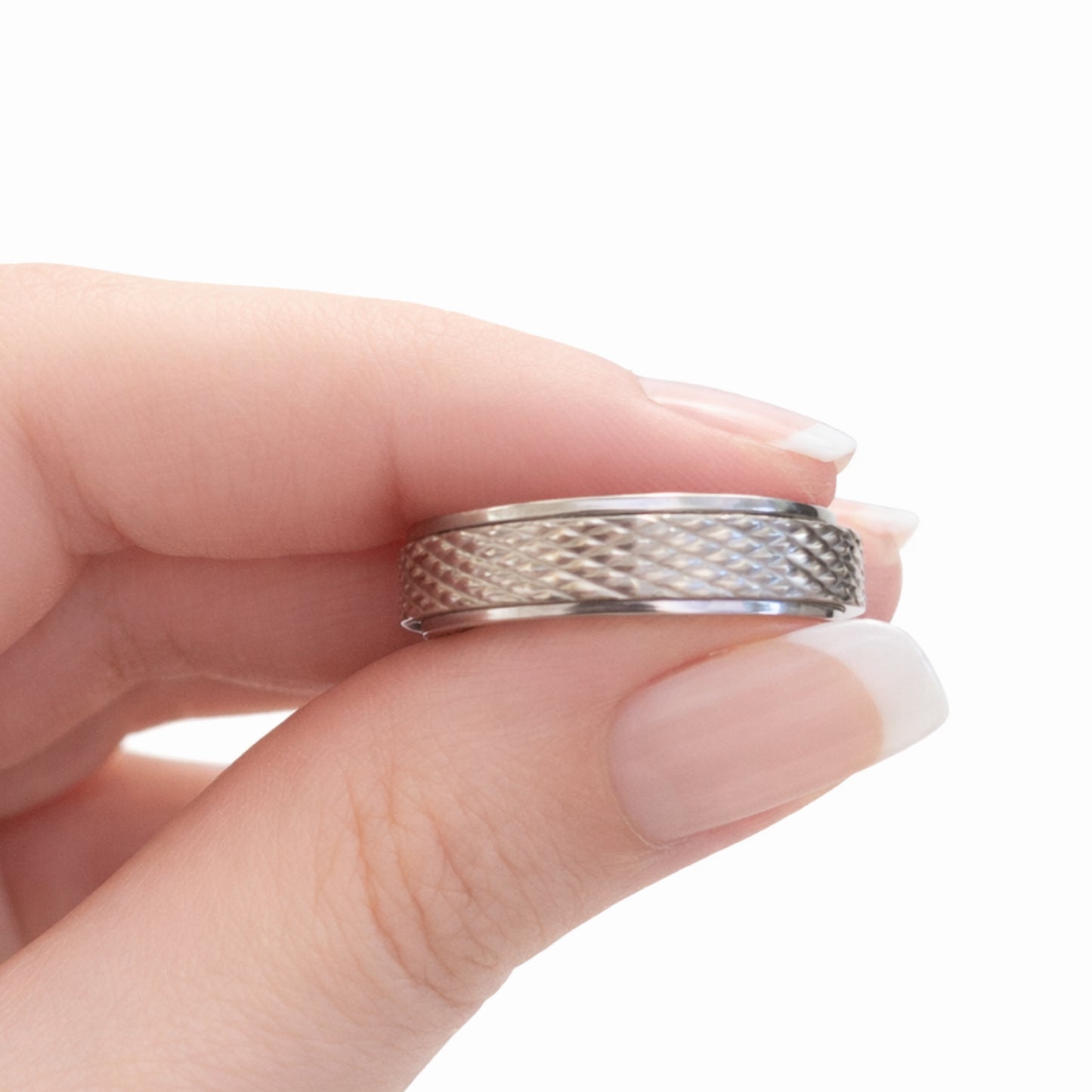 Stainless Steel Spinner Ring Diamond Cut Band
