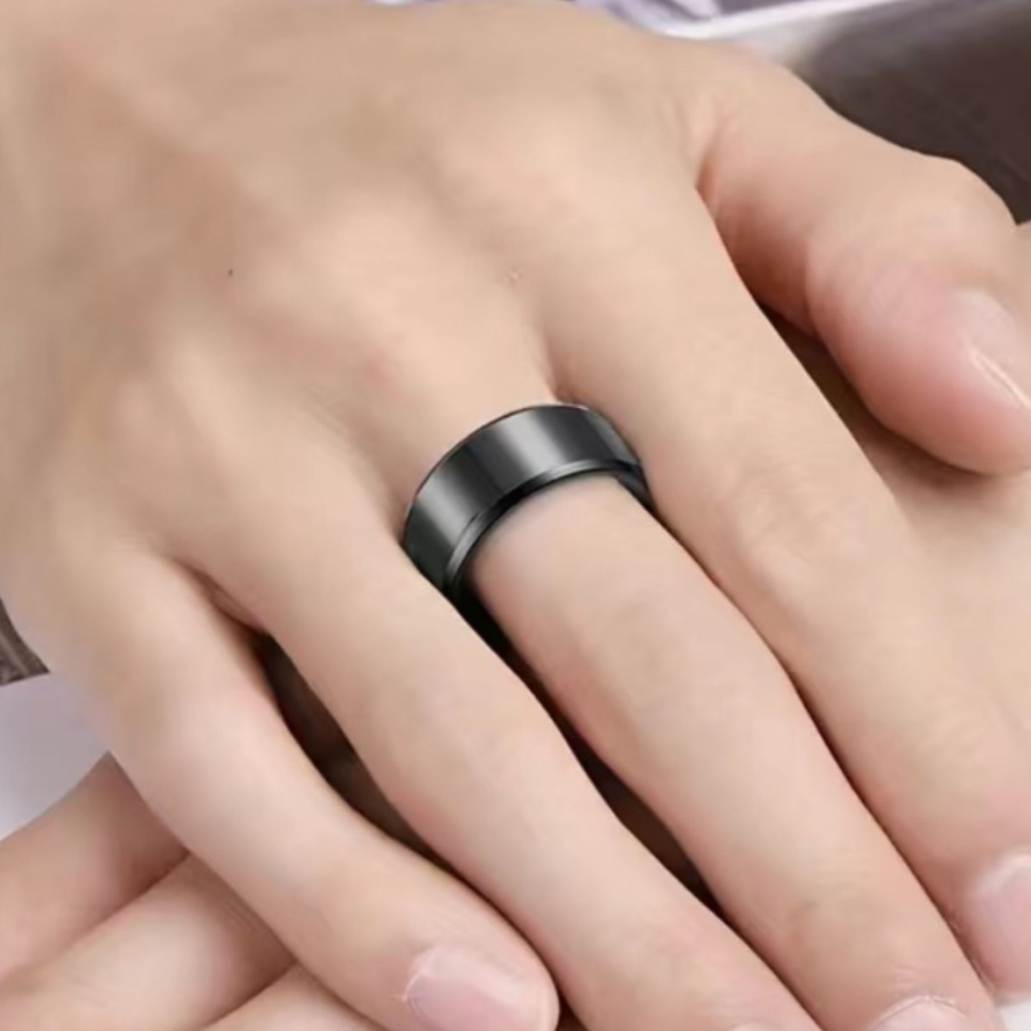 Men’s Black Tungsten Wedding Band 8mm Brushed Beveled Edge Comfort Fit Ring