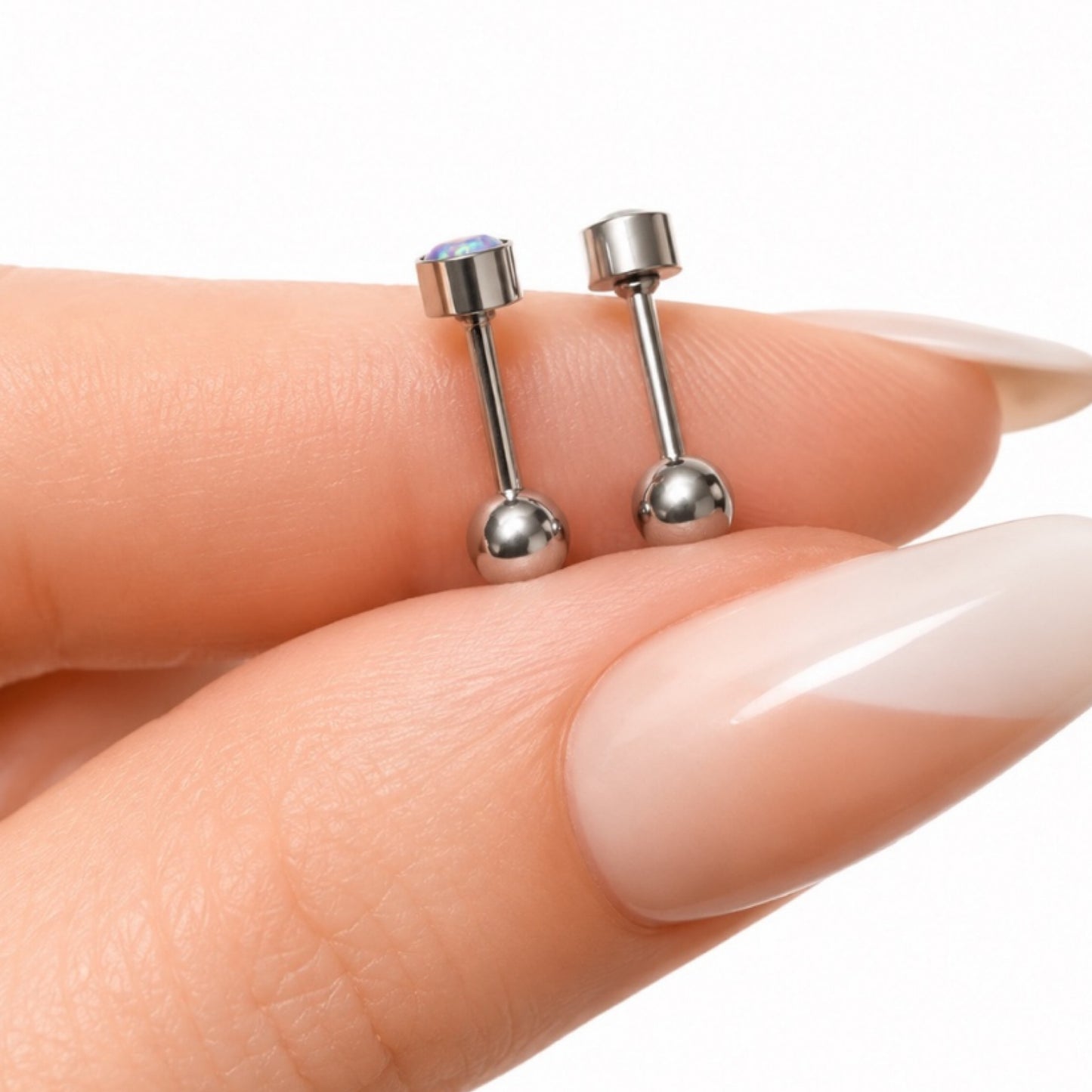 Iridescent CZ Stainless Steel Barbell Earrings 18G