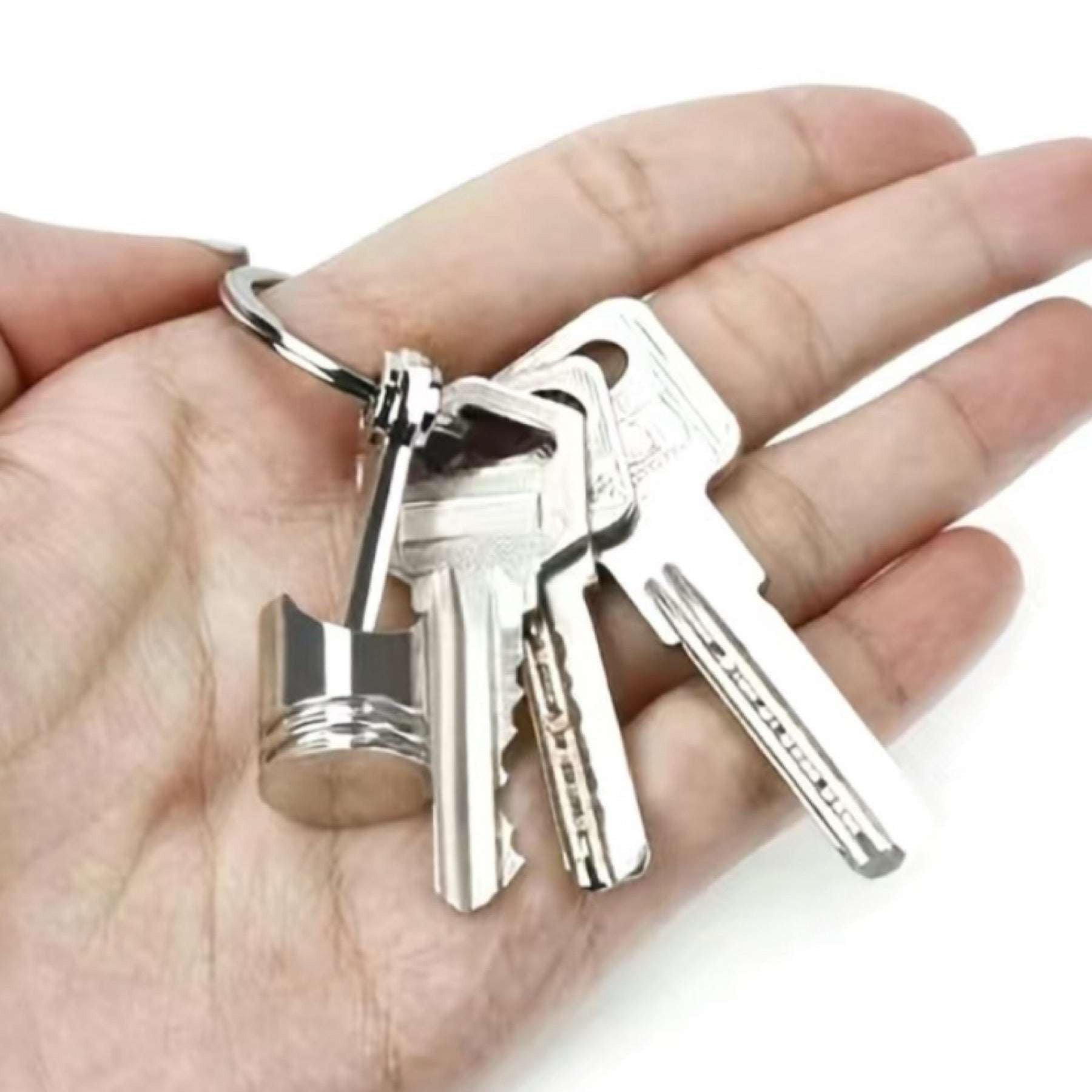 Silver Car Engine Piston Keychain