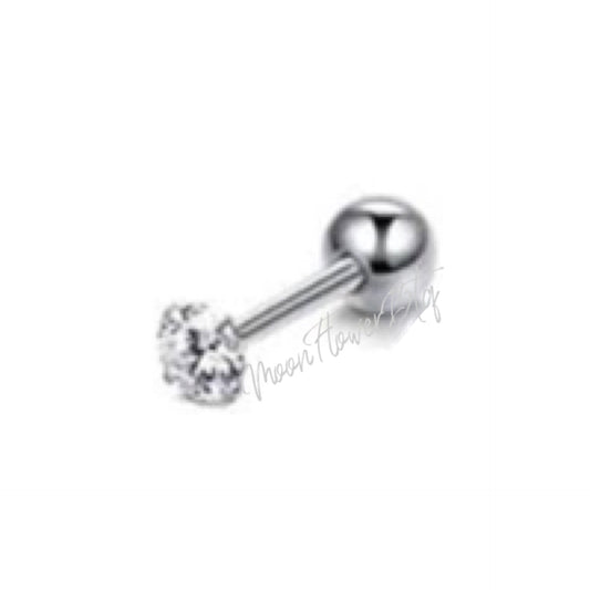 Silver CZ Barbell Earring