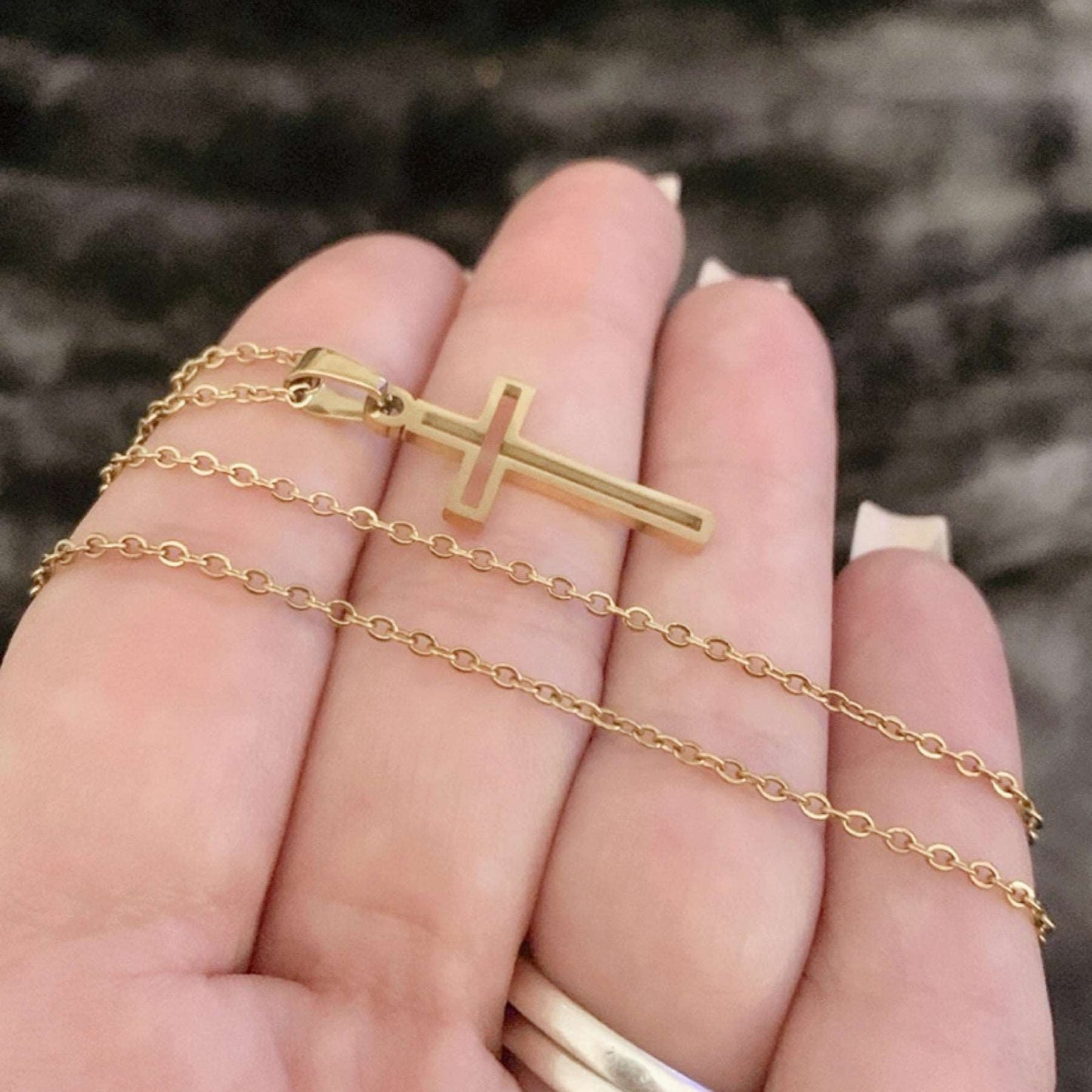 Gold Gold Dainty Cut Out Cross Necklace