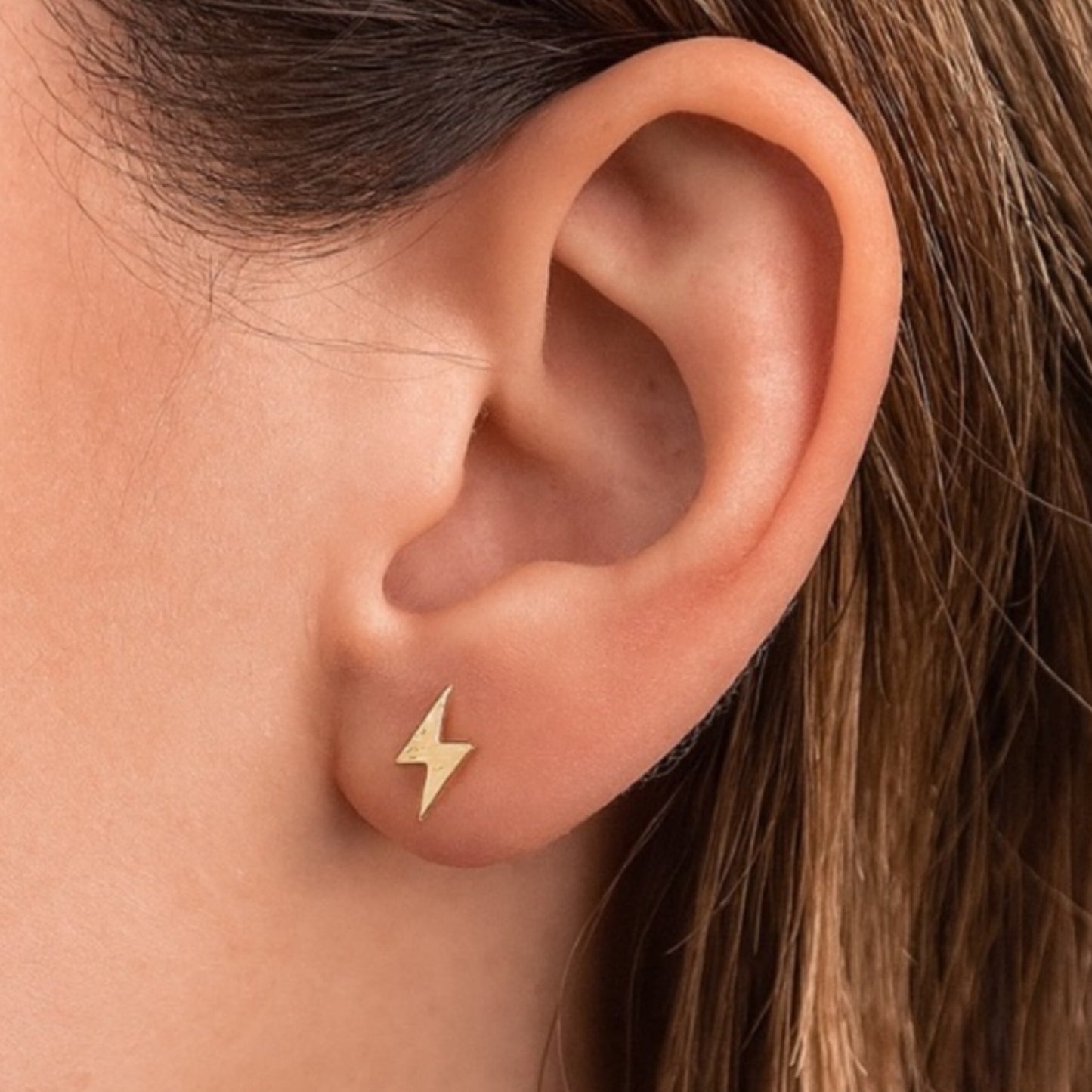 Gold Lightning Bolt Flat Back Stud Earrings