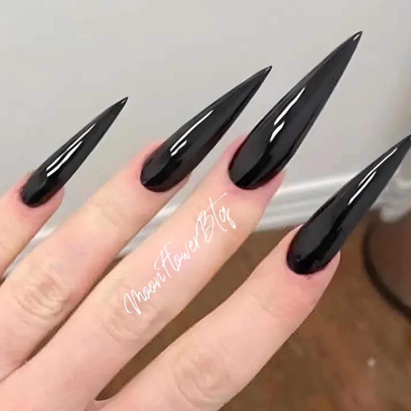 Black Glossy Long Drop Stiletto Nails