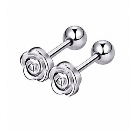 Stainless Steel Rose Bud Barbell Earrings – 18G
