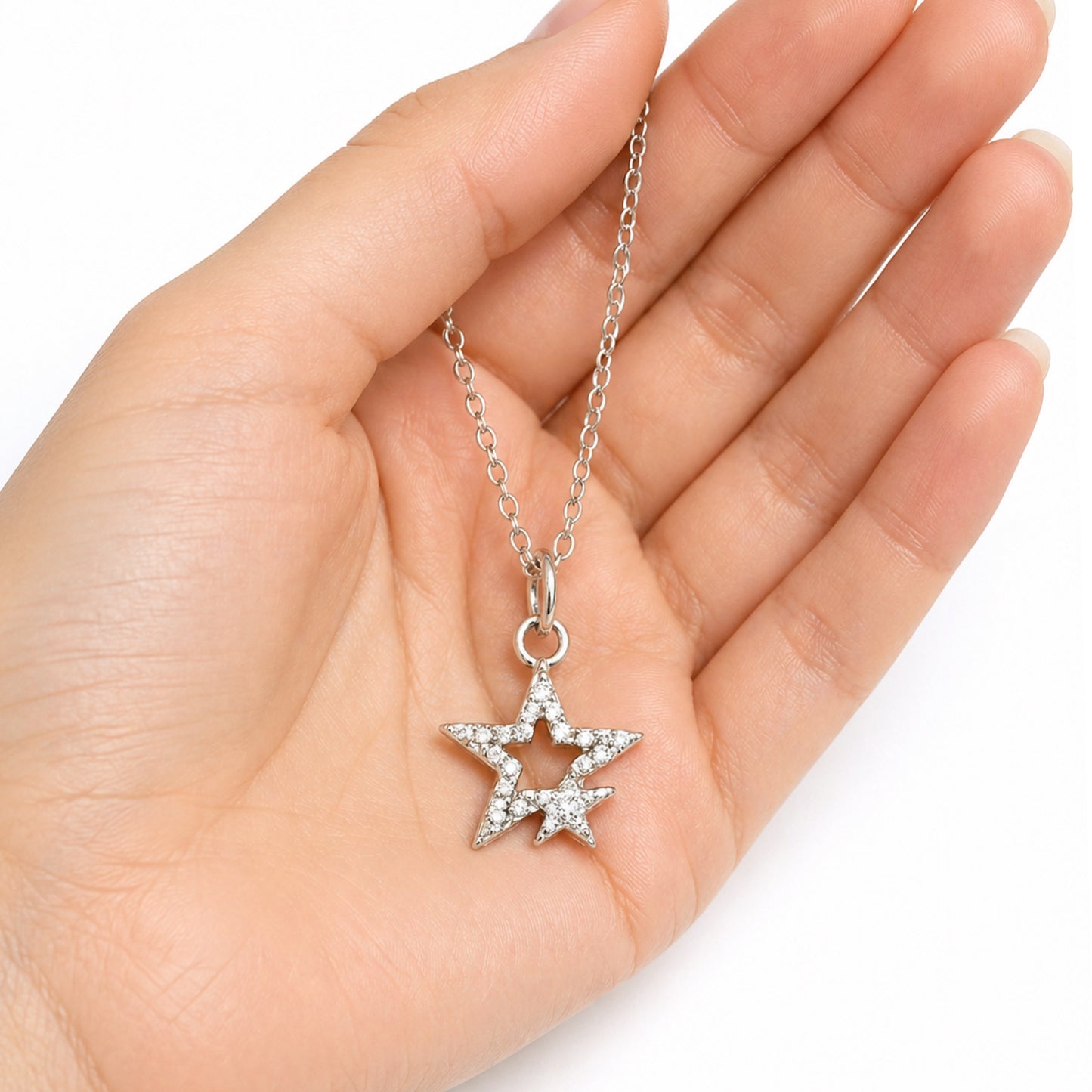 Silver CZ Star Pendant Necklace – Chain 20”