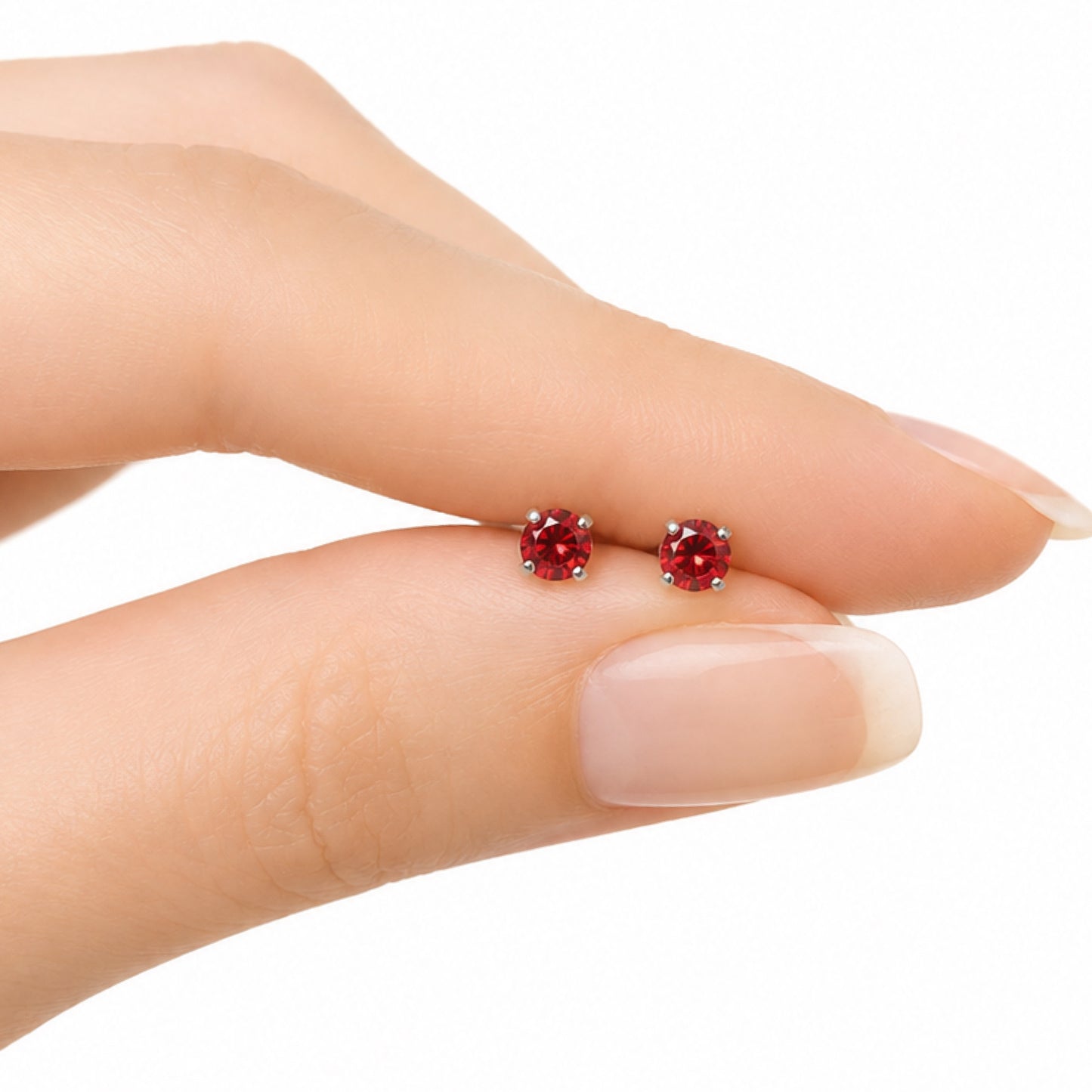 Red CZ Stainless Steel Stud Earrings