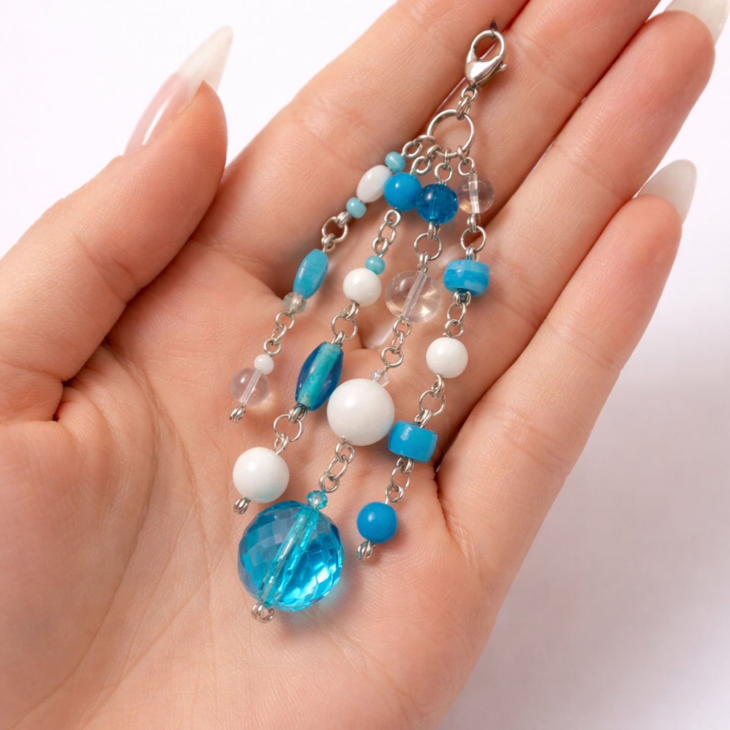 Blue Beaded Charm – Coastal Boho Bag Charm Keychain & Zipper Pull
