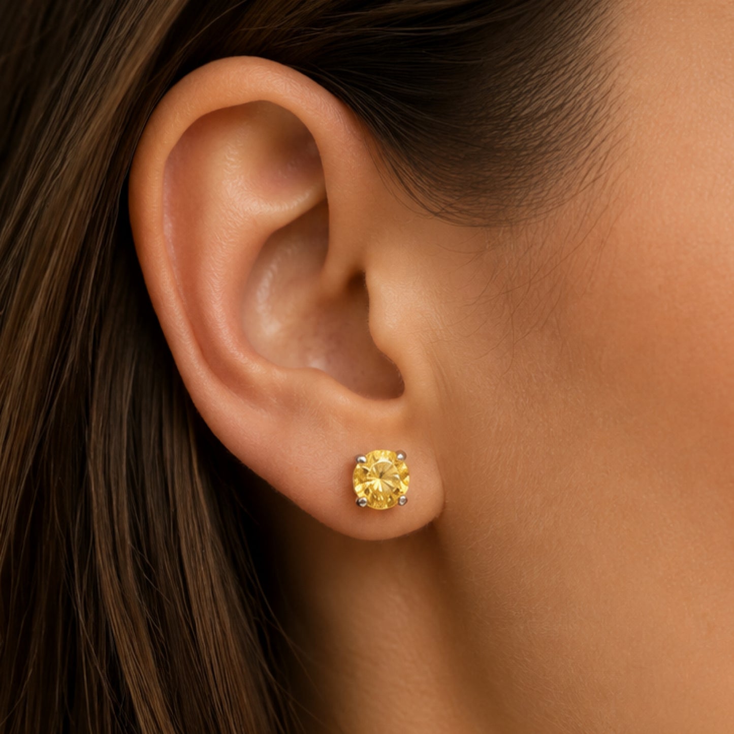 Yellow CZ Stainless Steel Stud Earrings