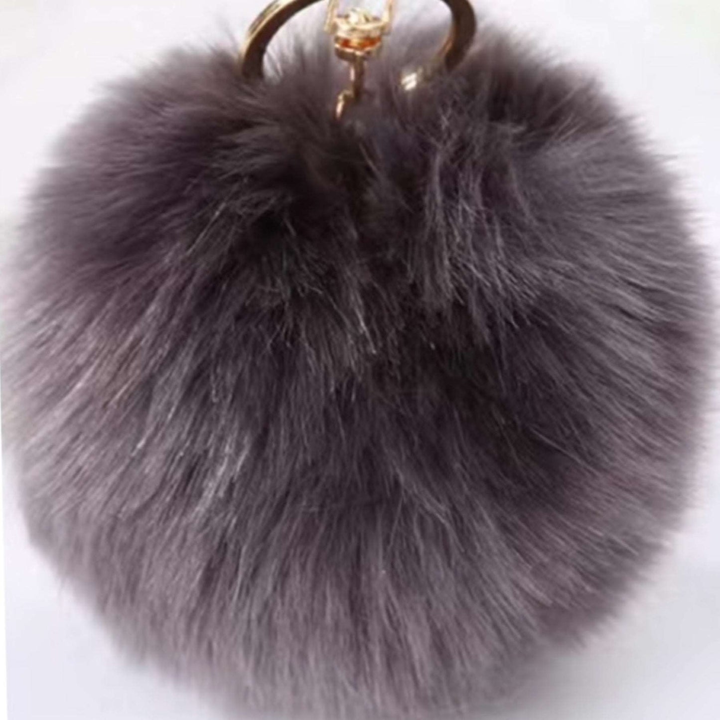 Dark Gray Soft Faux Fur Pom Pom Keychain Bag Charm