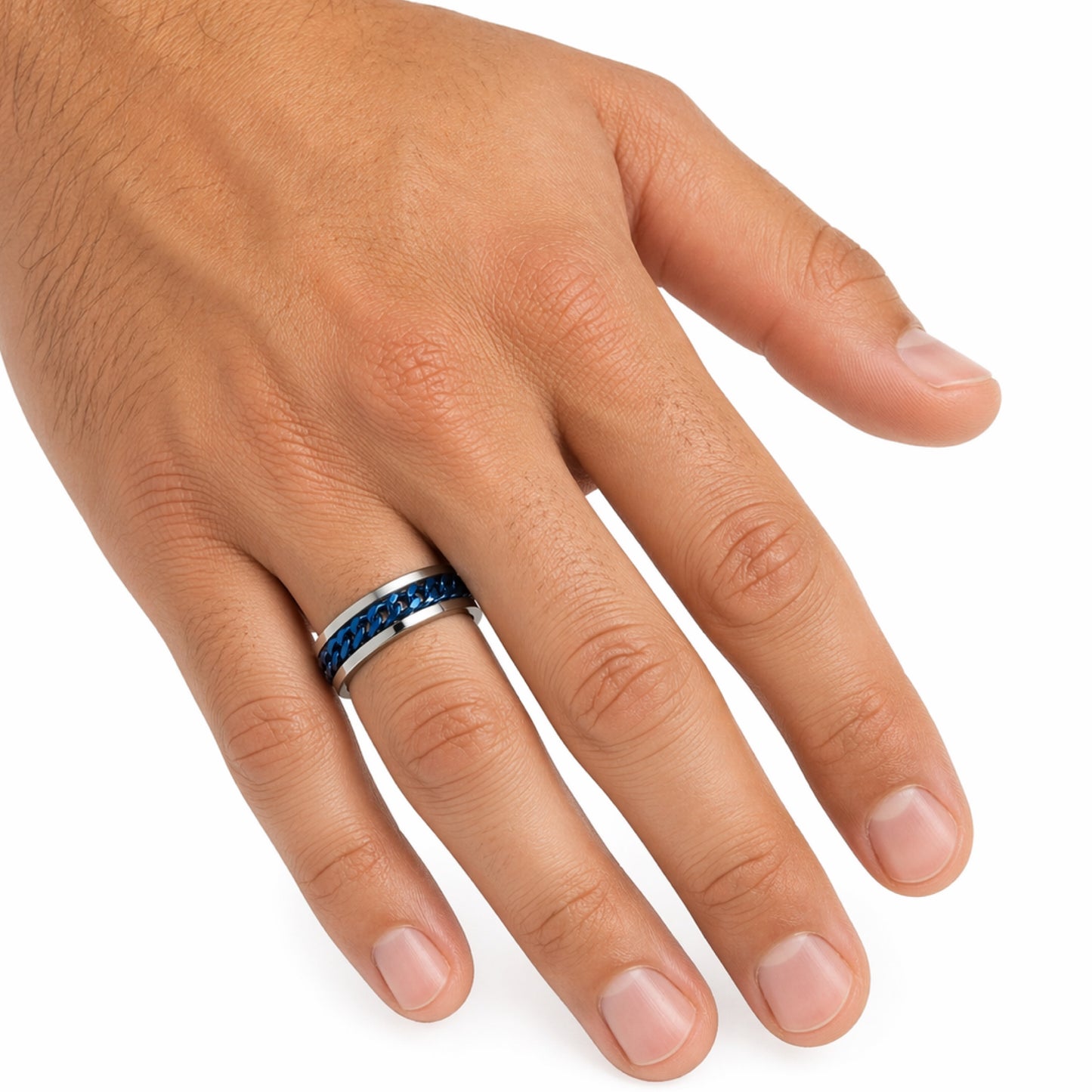 Blue Chain Fidget Spinner Ring Stainless Steel