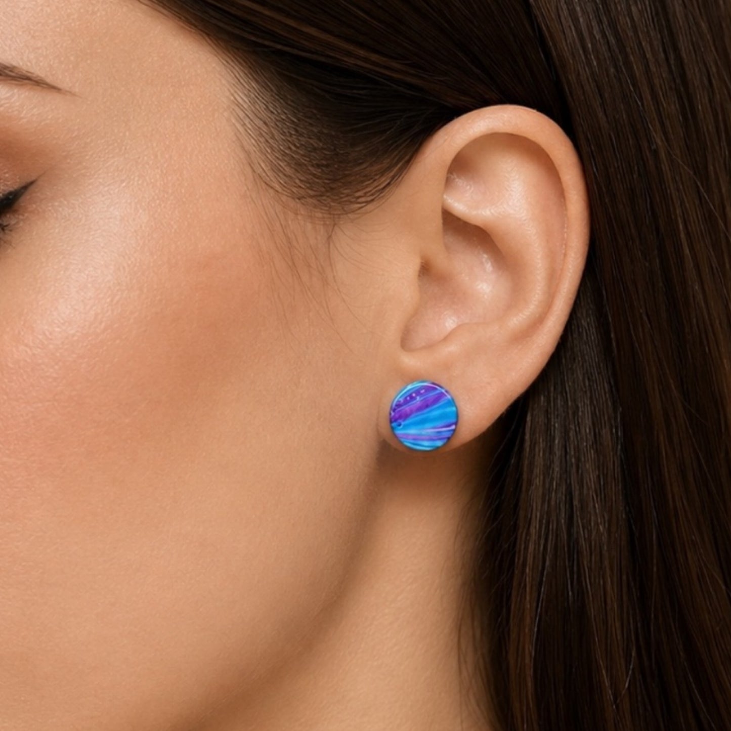 Blue Purple Marble Faux Gauge Fake Plug Earrings – 16G 10mm
