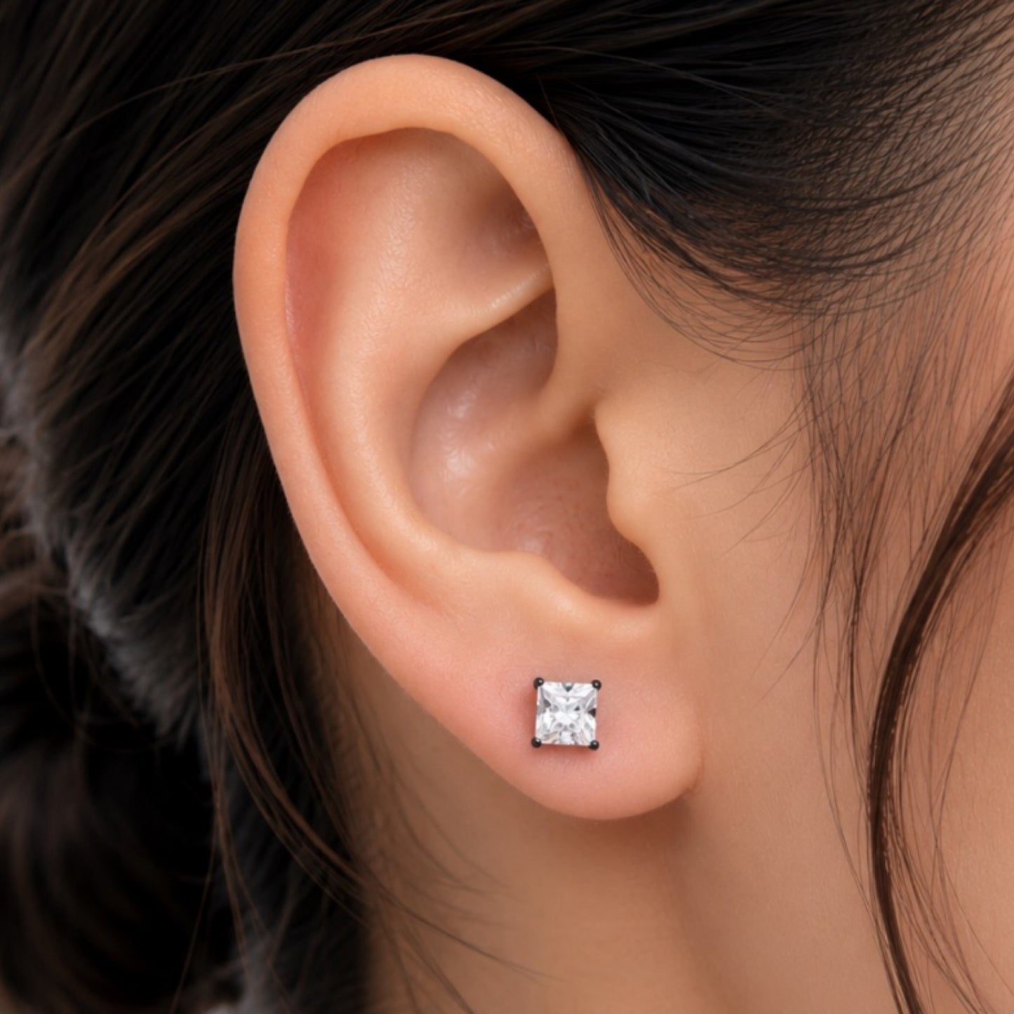Square CZ Flat Back Stud Earrings