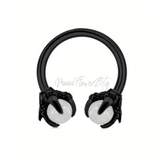 Black Dragon Claw Crystal Septum Horseshoe Barbell Ring