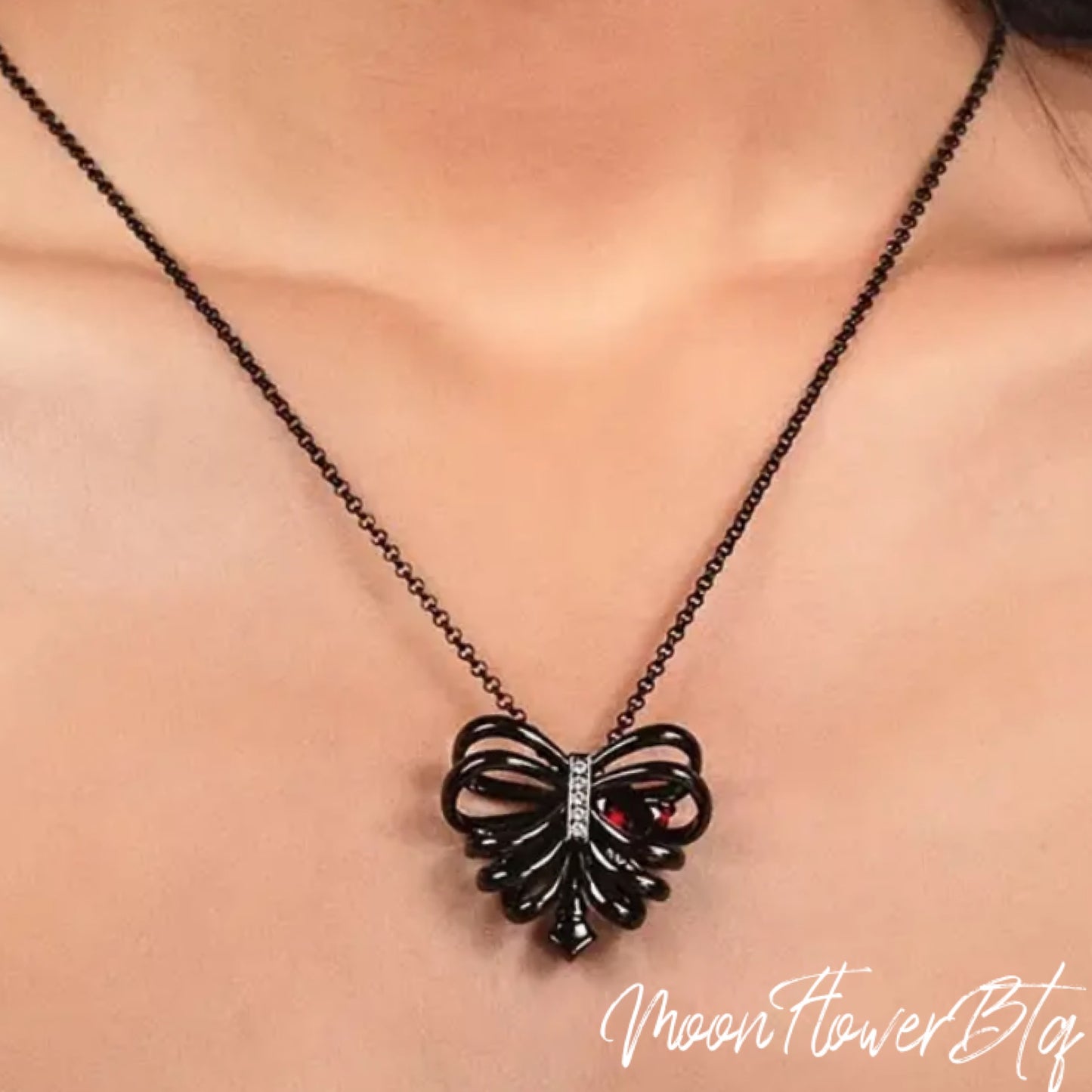 Black CZ Rib Cage Pendant Necklace