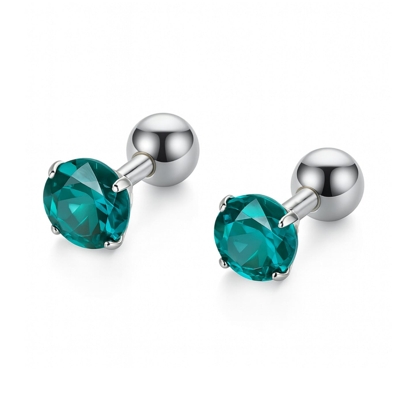 16G 6mm Teal CZ Barbell Stud Earrings