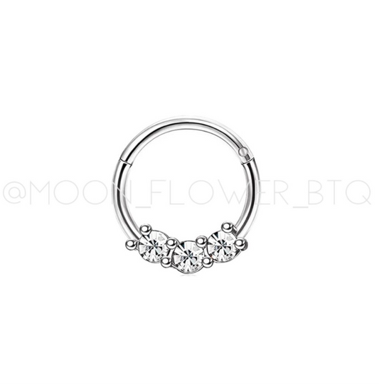 Silver Triple CZ Clicker Septum Hoop