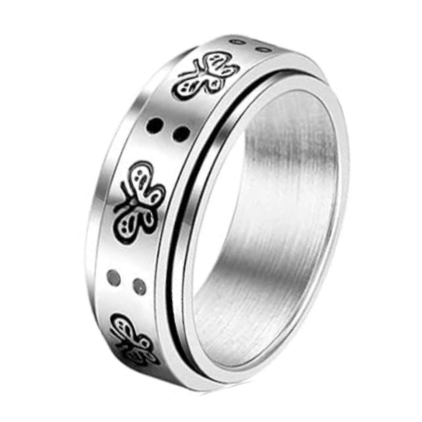 Silver Butterfly Anxiety Fidget Spinner Ring