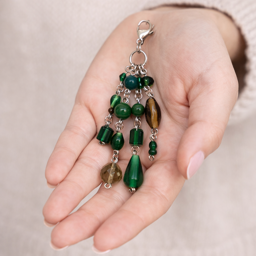 Green Beaded Charm - Keychain Bag Charm Zipper Pull