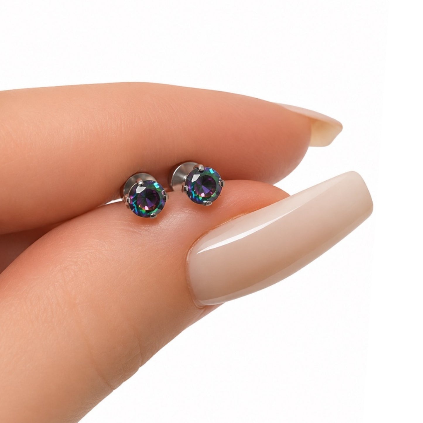 Rainbow CZ Flat Back Stud Earrings
