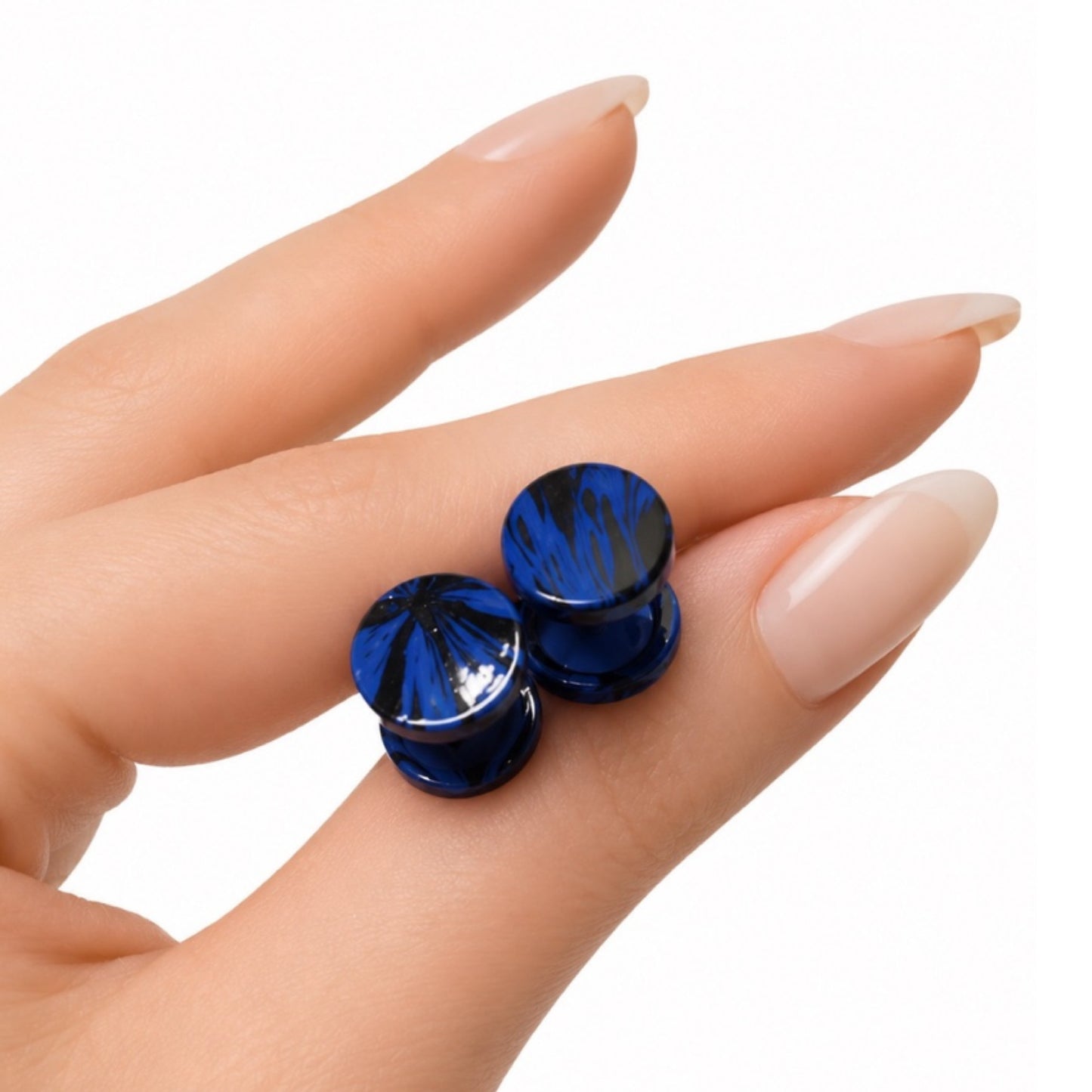 Blue Swirl Fake Plug Faux Gauges Earrings – 16G 10mm