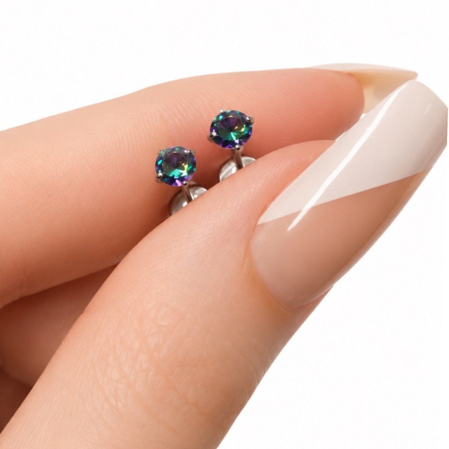 Rainbow CZ Flat Back Stud Earrings