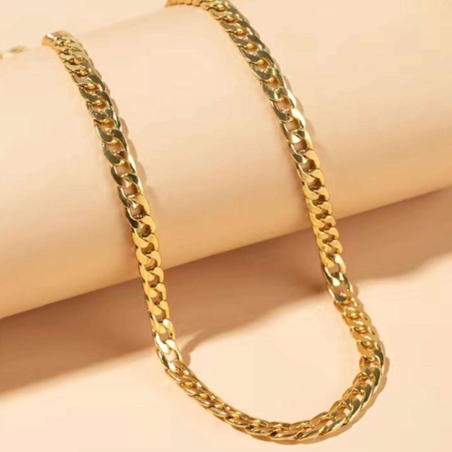 Gold Stainless Steel Curb Chain Necklace