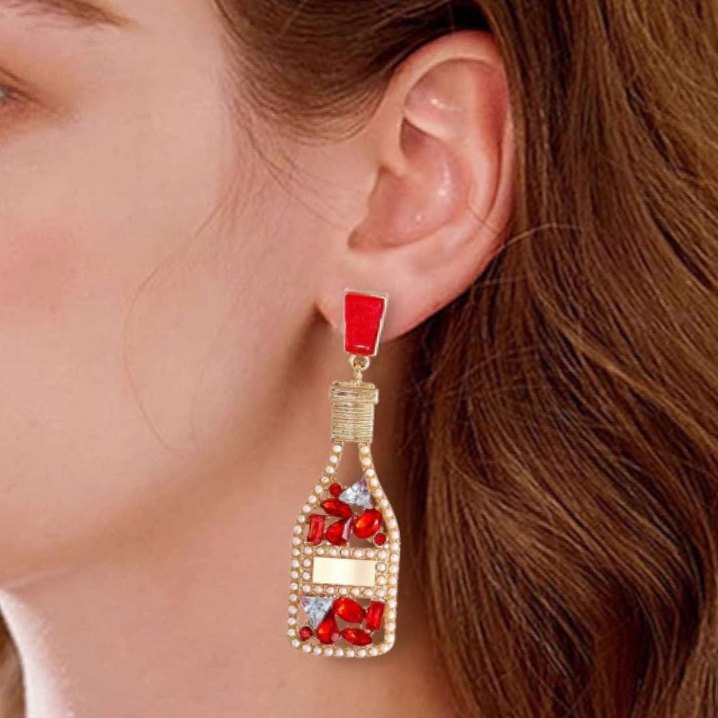 Red Champagne Bottle Earrings