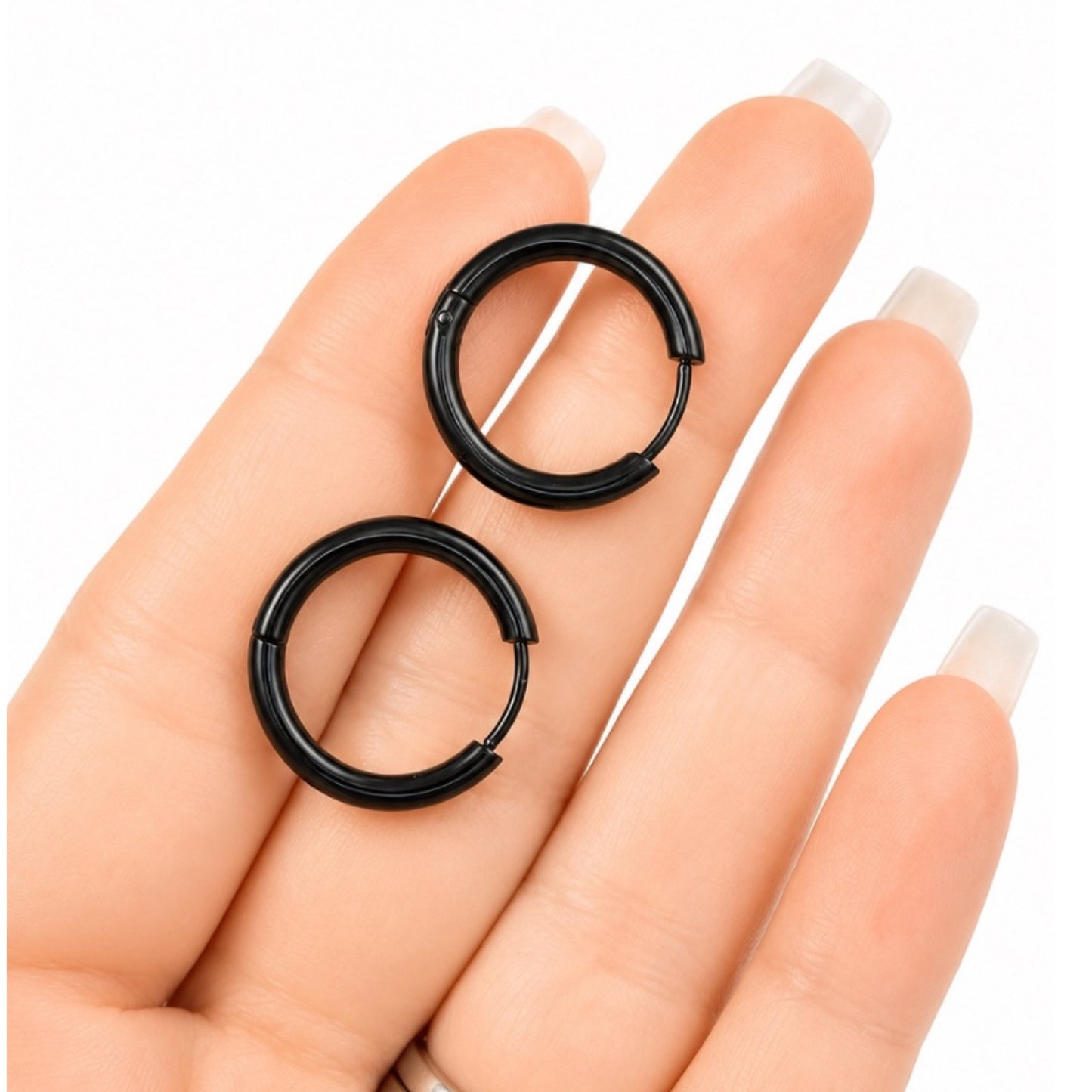 Black Stainless Steel Huggie Hoop Earrings 14mm