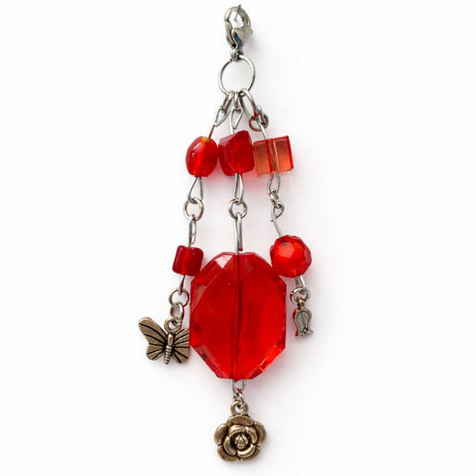 Red Crystal Beaded Charm - Keychain Bag Charm Zipper Pull