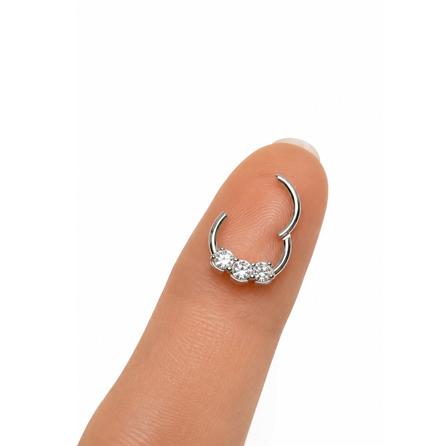 Triple Clear CZ Clicker Hoop Ring